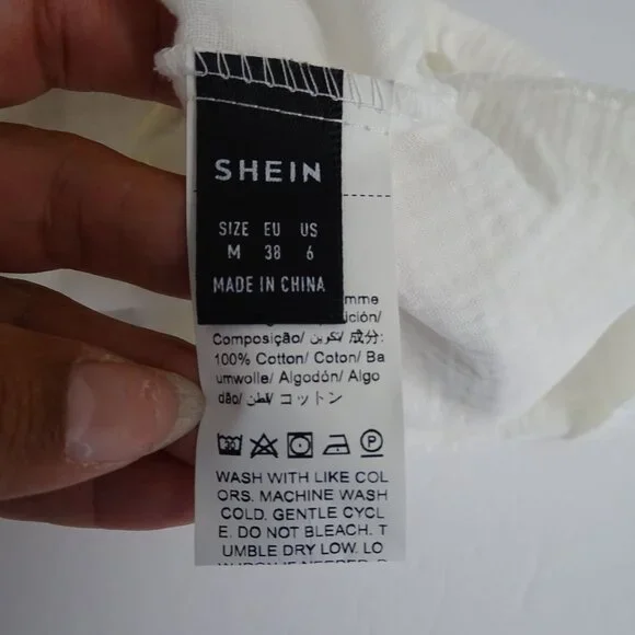 Shein One-Shoulder White Gauze Cotton Top Women Size M US Size 6 With Bow Detail - Picture 5 of 9
